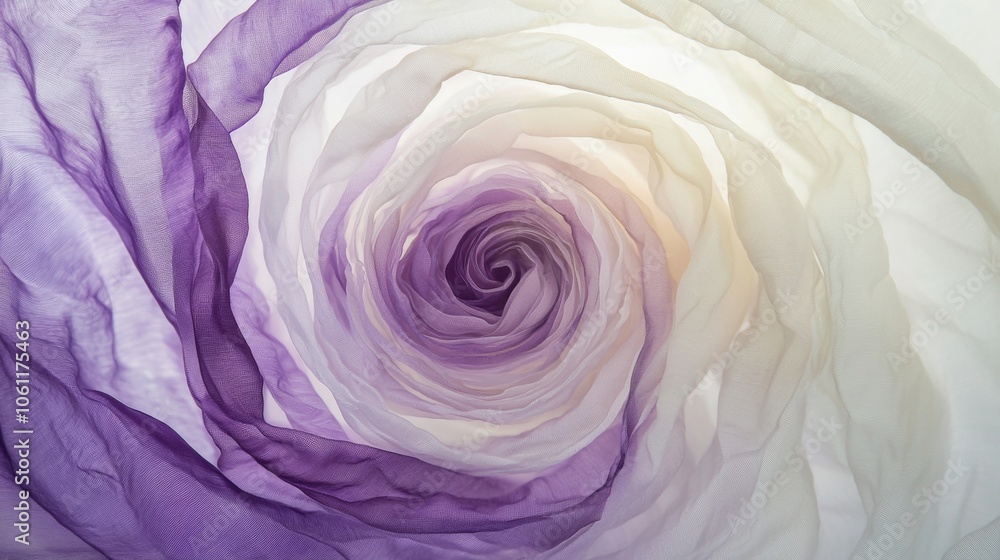 Poster smooth elegant purple and beige transparent fabric forming concentric circles creating a mesmerizing