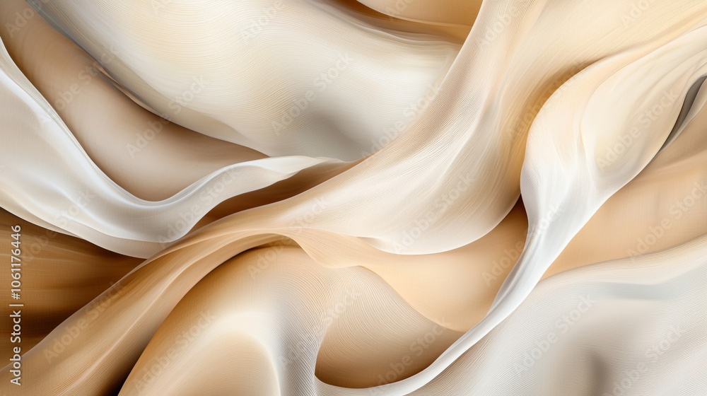 Poster smooth elegant beige and white silk fabric flowing and creating a beautiful abstract pattern, perfec