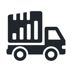 Black silhouette delivery van with bar chart vector icon design