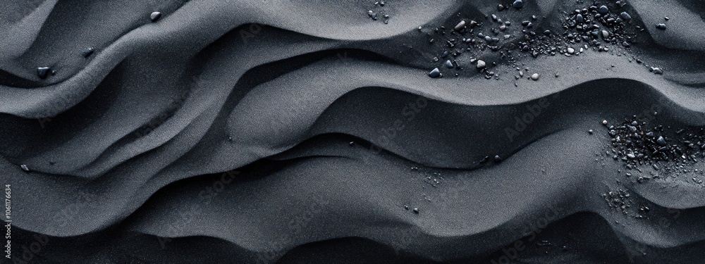 Poster abstract image of flowing sand patterns with scattered pebbles, evoking a sense of tranquility.