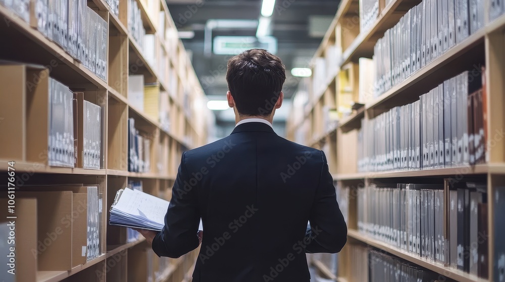 Poster professional searching for information in a library