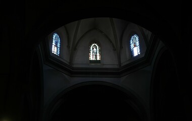 Gothic Interior with Stained Glass Windows