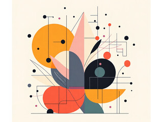 Balance and beauty can be found in the interplay of shapes and colors around us, digital art of geometric abstraction concept.