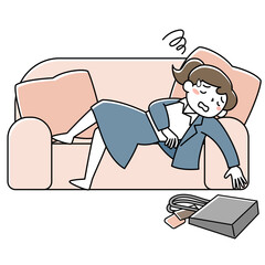疲れてソファーに倒れこむスーツ姿の女性