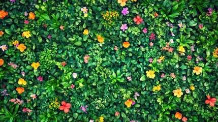 A vibrant array of colorful flowers and lush greenery in a natural setting.