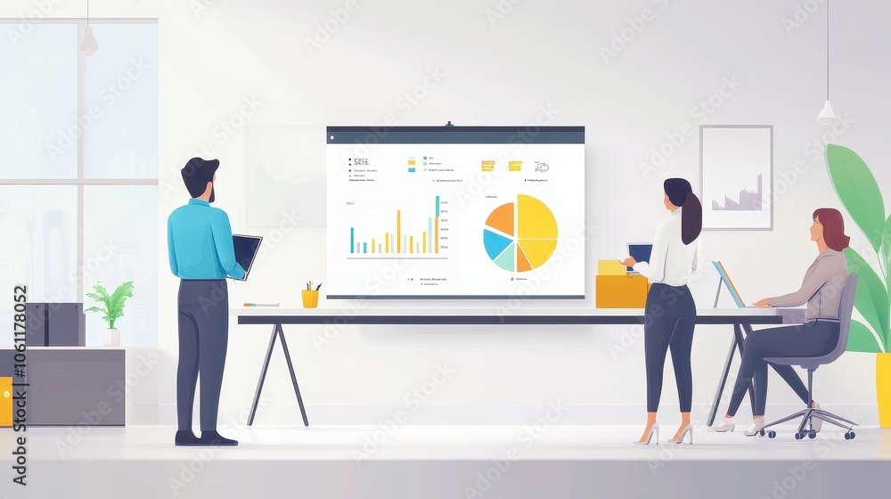 Aufkleber collaborative business analytics and data presentation in modern office