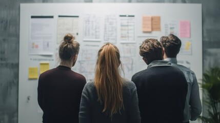 Fototapeta premium Group of People Examining Message Board in Office