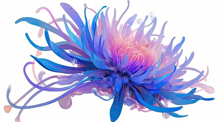 Sea Anemone with Blue and Pink Petals and Sparkling Texture