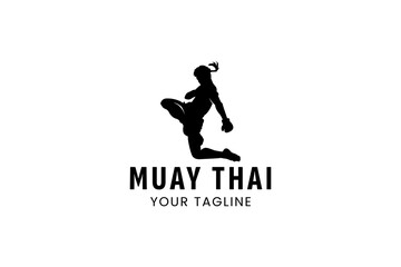 Muay Thai Boxing martial art logo design. Muay Thai Fighter Illustration vector
