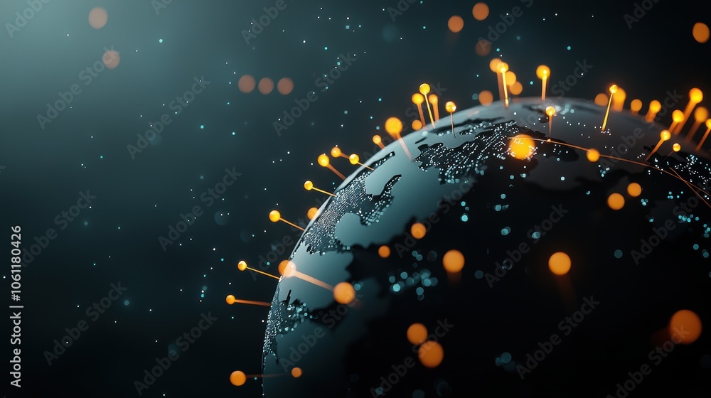 Aufkleber a rotating, translucent earth with glowing nodes and intricate lines representing global data connec