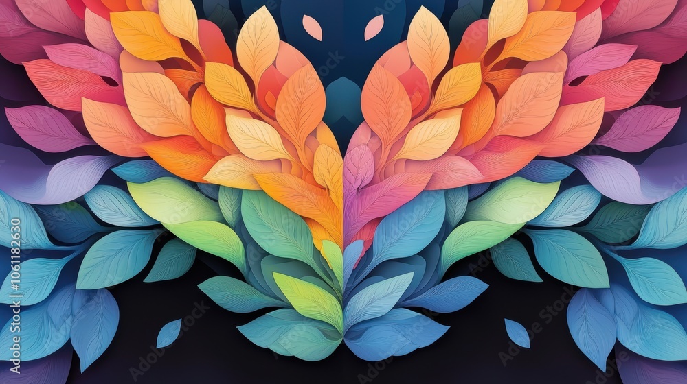 Poster an abstract artwork with two halves mirroring each other perfectly, composed of intricate fractal pa