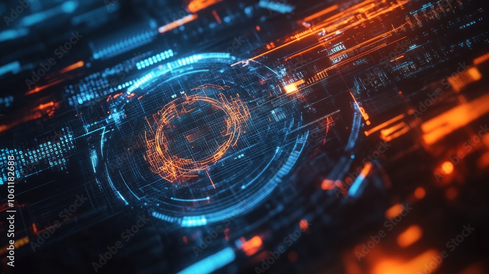 Aufkleber a futuristic digital interface with glowing elements and patterns.