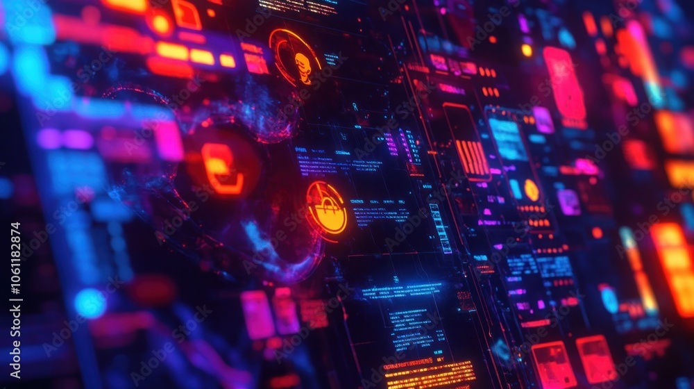 Poster a vibrant digital interface showcasing futuristic data and analytics.