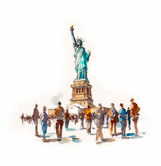 Watercolor illustration of Statue of Liberty in New York