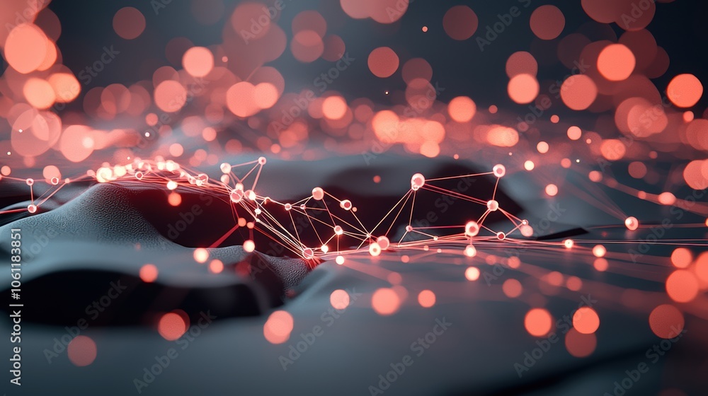Aufkleber an abstract, digital map composed of glowing nodes, interconnected lines, and data visualizations, r