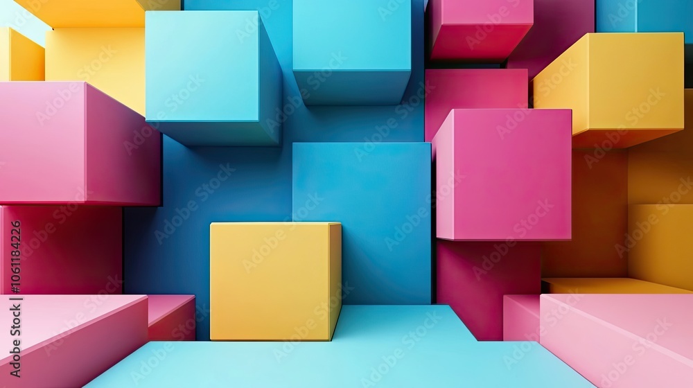 Poster abstract geometric composition of interlocking colorful cubes