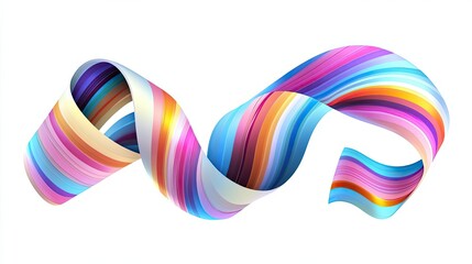 Abstract Swirling Multicolored Ribbon on a White Background