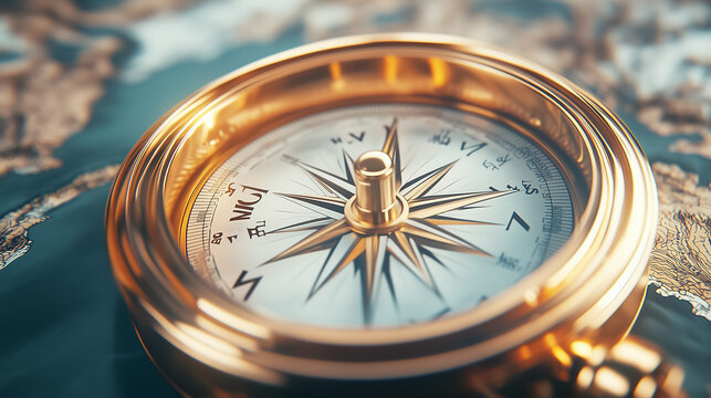 A golden compass on a detailed map inspires wanderlust and discovery in aspiring adventurers