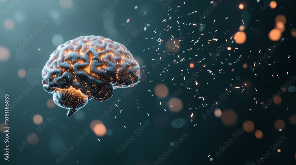 Poster a holographic projection of a human brain with data streams flowing around it, visualizing the conce