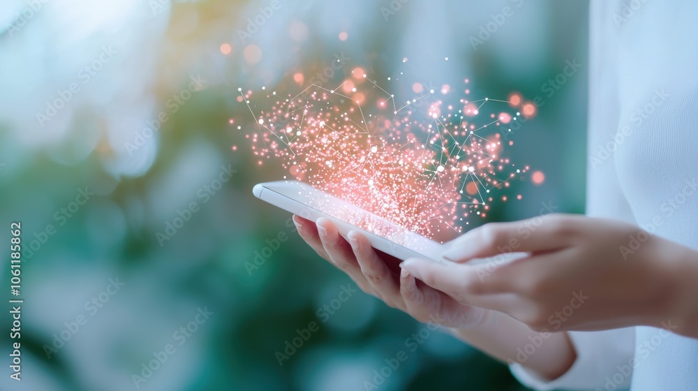 Poster a person interacting with a digital assistant on their smartphone, using voice commands to perform t