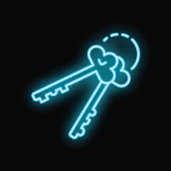 Two antique keys glowing in blue neon light against a dark background, symbolizing security, access, and the unlocking of potential