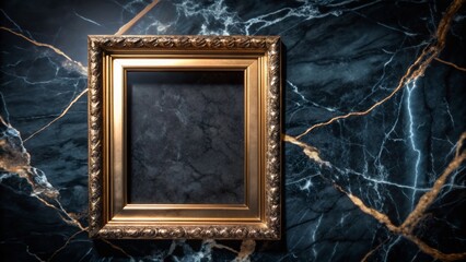 Elegant Gold Frame on Black Marble Background – Luxurious Decor, Modern Design, Home Interior, Artistic Display, Decorative Frame, High-End Aesthetics, Interior Design Inspiration, Stylish Accent