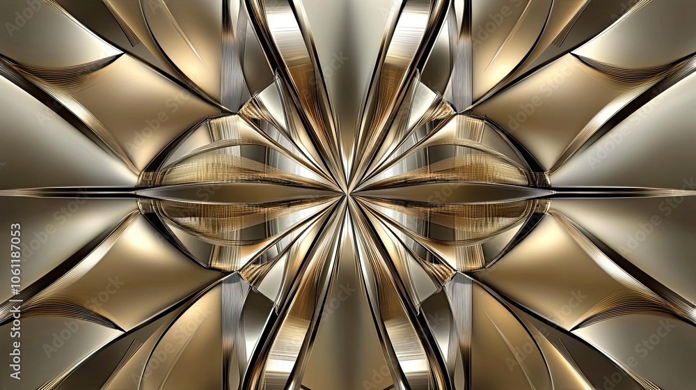 Poster abstract metallic geometric pattern with symmetrical shapes and textures