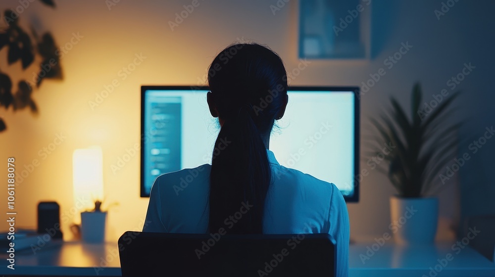Poster silhouetted figure in front of glowing display