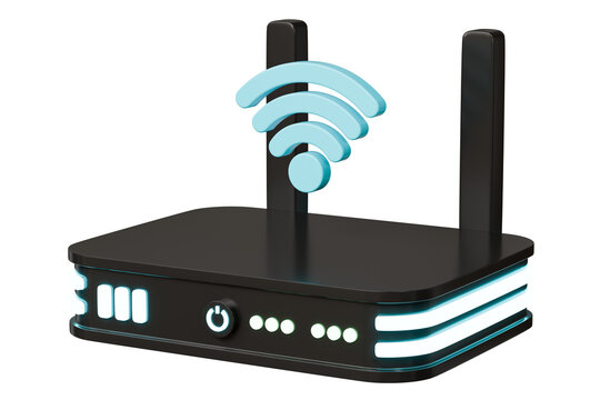 3D Realistic Wireless Internet Router with antennas icon. Minimal Cartoon digital wireless modem hotspot on isolated white background Wi-Fi hotspot zone. Wireless Modem for 4G or 5G concept. 3D Render