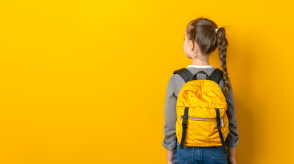 Back to school,girl carrying a backpack school bag to go to school , Generative ai