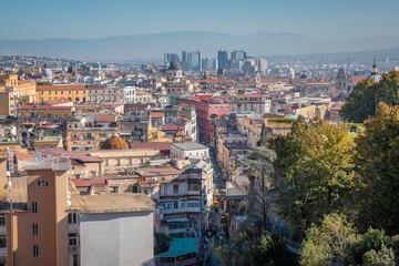 Fototapeta premium Panoramic view of Napoli downtown just above the funicular station, with visible old and new town in the background. Big city of Naples in italy.