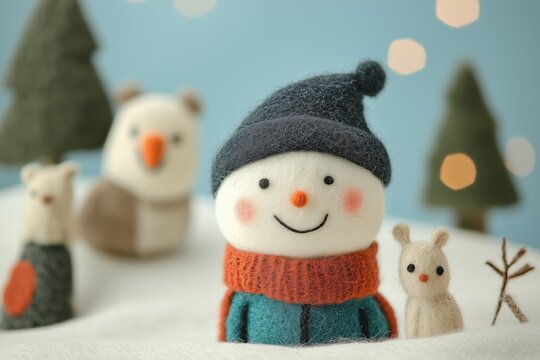 Paisagem natalina em miniatura com Papai Noel, renas e pinheiros cobertos de neve, estilo l&uacute;dico e colorido, criado por IA generativa.