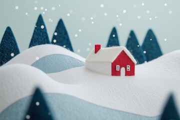 Paisagem natalina em miniatura com Papai Noel, renas e pinheiros cobertos de neve, estilo lúdico e colorido, criado por IA generativa.