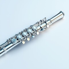 Fototapeta premium A close-up view of an elegant silver flute, showcasing its polished finish against a bright background.