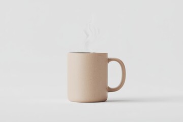 A steaming cup of coffee in a minimalist mug design, isolated on a white background.