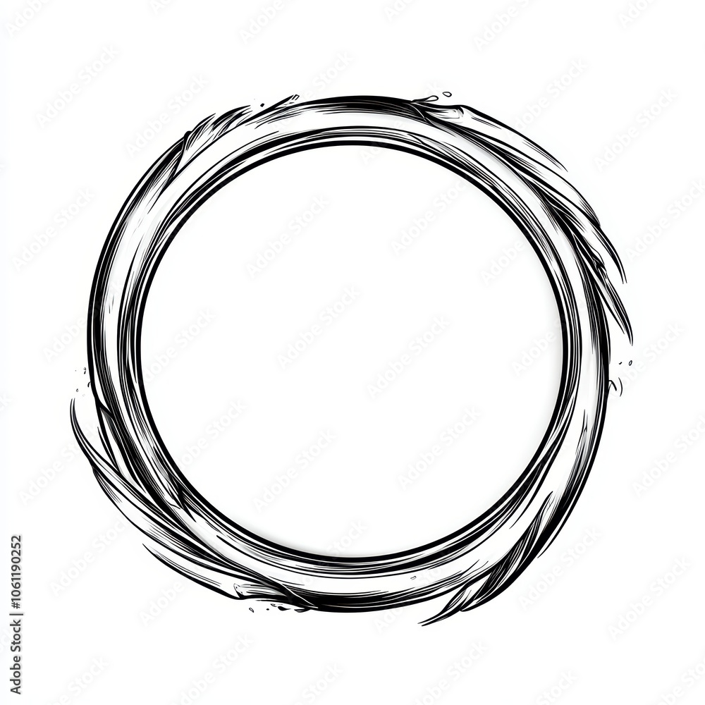 Poster abstract circular design with dynamic brush strokes on a white background.