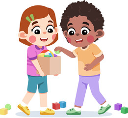 Kid Helping a Friend Clean Up Toys