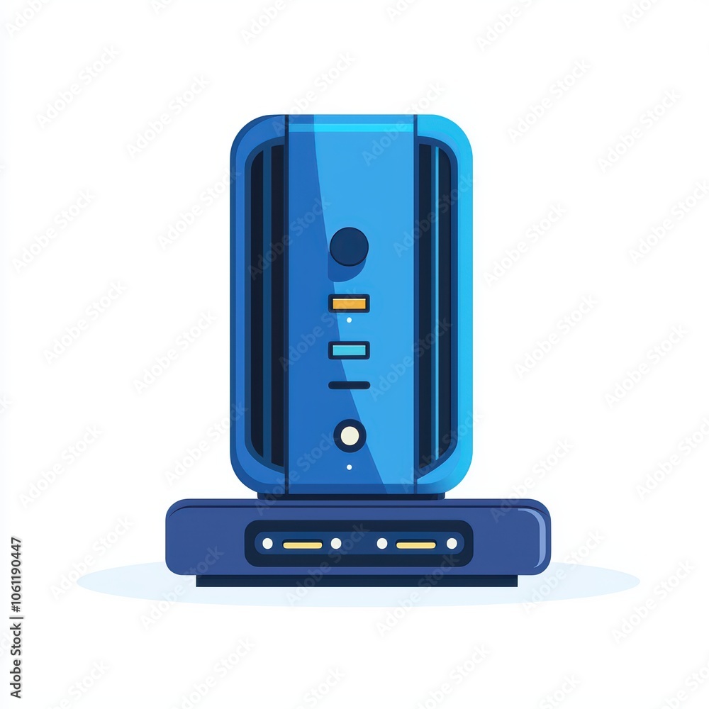 Poster blue computer tower on a white isolated background, perfect for tech-related visuals and graphics.