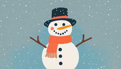 Cheerful Snowman in Winter Scene