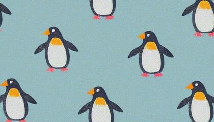 Whimsical Penguin Pattern on Blue Background