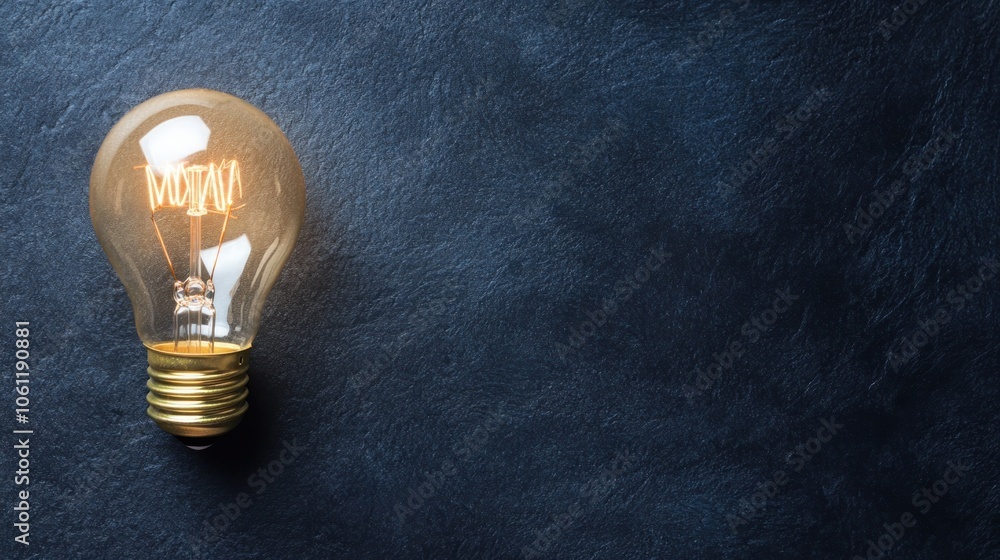 Poster glowing light bulb on dark textured background