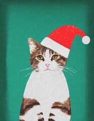 Festive Cat in Santa Hat