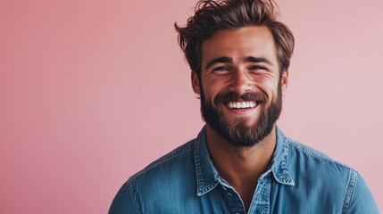 Obraz premium Portrait of a happy handsome man in a shirt with laughing