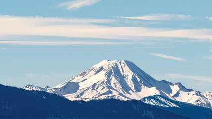 Generative AI, Minimalist Mountain Landscape with Soft Pastel Blue Background
