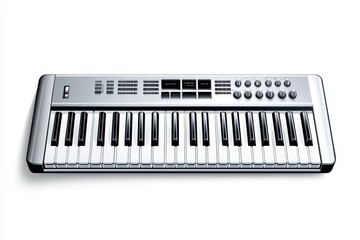Piano keyboard, close-up view, white isolate background.