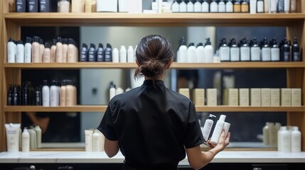 Beauty Salon Shelves with Professional Hair and Skincare Products