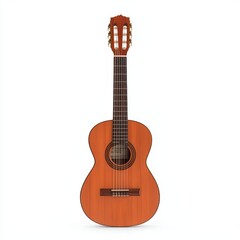 Obraz premium Single wooden guitar on white isolated background, showcasing craftsmanship and design.