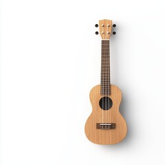 Wooden ukulele on white isolated background, perfect for music enthusiasts and instrument lovers.