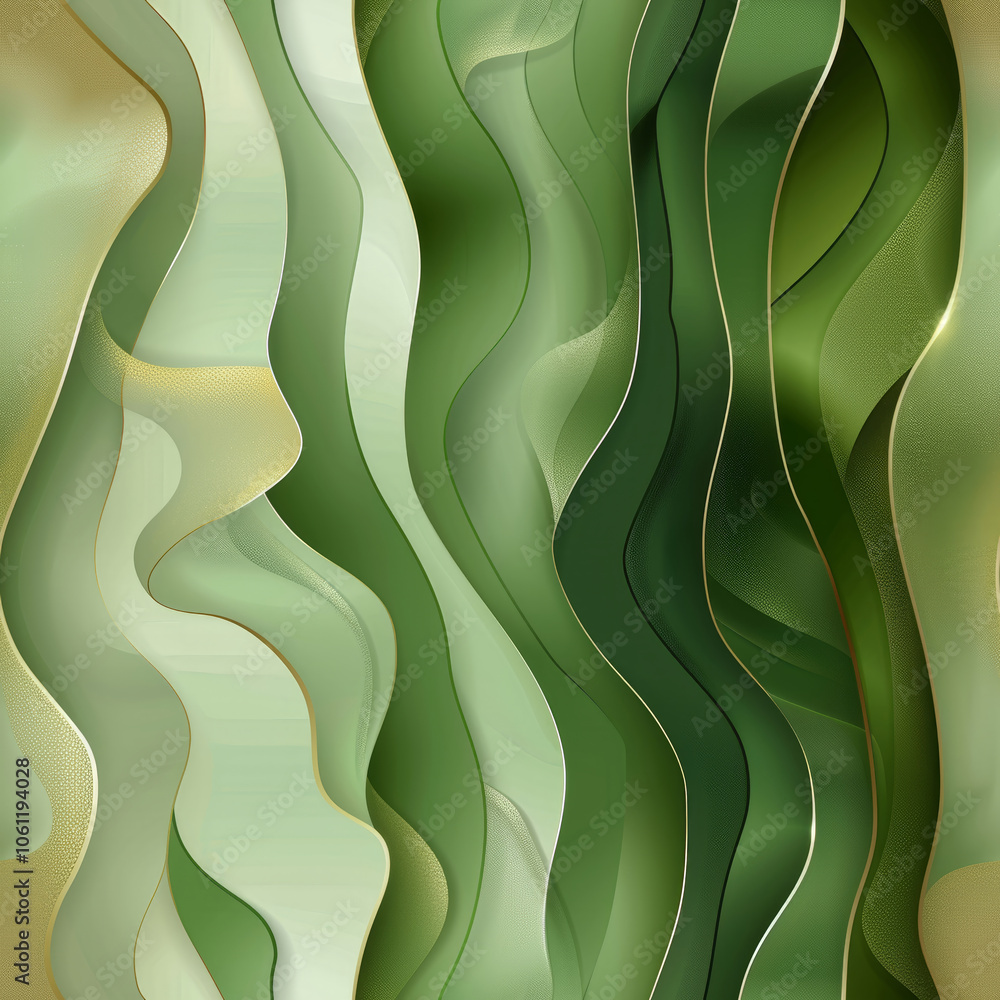 Poster this artwork features an array of flowing green and gold patterns that create a sophisticated, abstr