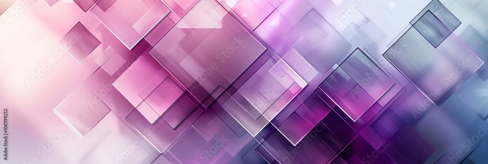 Poster A background of overlapping squares in shades of purple and white, creating an abstract pattern with soft gradients and fluid shapes